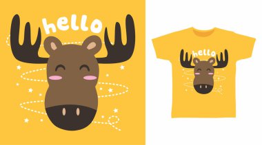 Tişörtteki baskı için şirin geyik tasarımı 