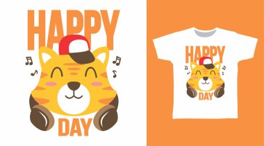 Mutlu Kedi Günü Tişört baskısı için sanat tasarımı