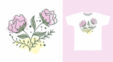 Gül çiçekli el tişört ve giyim tasarımı kavramları çizer