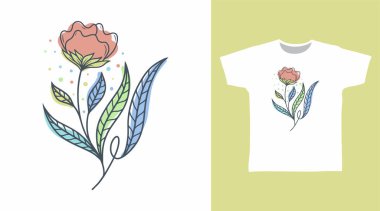 Güzel çiçekli el tişört ve giysi tasarımı kavramları