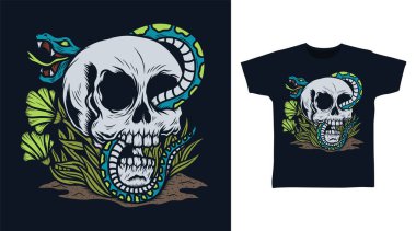 Kafatası tişörtü ve giyim tasarımı kavramları olan bir yılan.