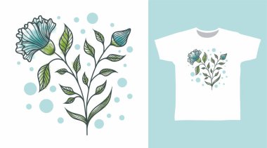 Çiçekler suluboya el çizimi tişört ve giyim tasarımı konsepti