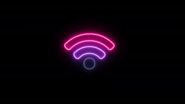 Wifi Neon Glödande Linje Ikon Isolerad Svart Bakgrund Rörelse Grafisk — Stockvideo