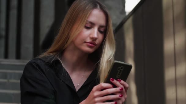 Amazed Lucky Woman Using Phone Looks Sees Message Good News — Stock Video