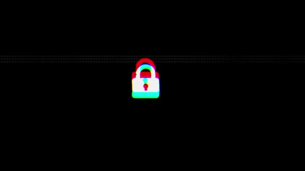 Animasi Ikon Glitch Lock Cyberattack Malware Hacking Bug Glitching Antivirus — Stok Video