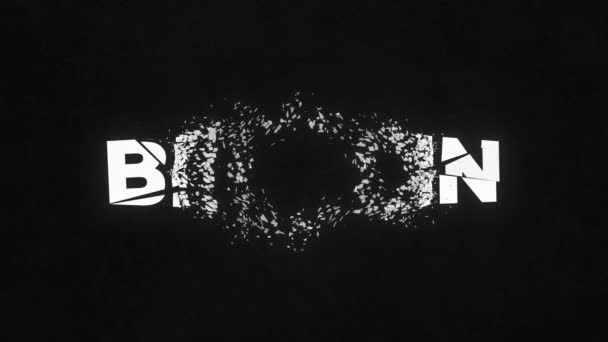 破碎的文字比特币 爆炸破裂的循环动画 阿尔法频道高质量的4K镜头 — 图库视频影像