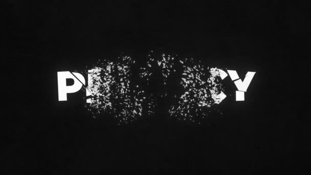 破碎的文字隐私 爆炸破裂的循环动画 阿尔法频道高质量的4K镜头 — 图库视频影像