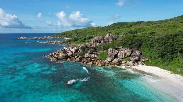 Seychellerna Fantastiskt Vacker Kust Och Stränder Utsikt Uppifrån — Stockfoto
