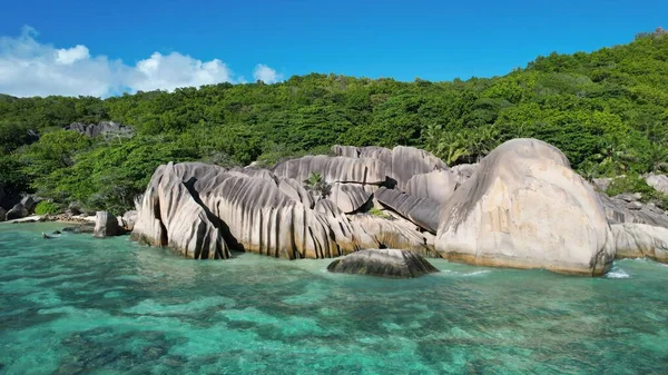Seychellerna Öar Vilda Klippiga Kusten Och Blå Havsutsikt Ovanifrån — Stockfoto