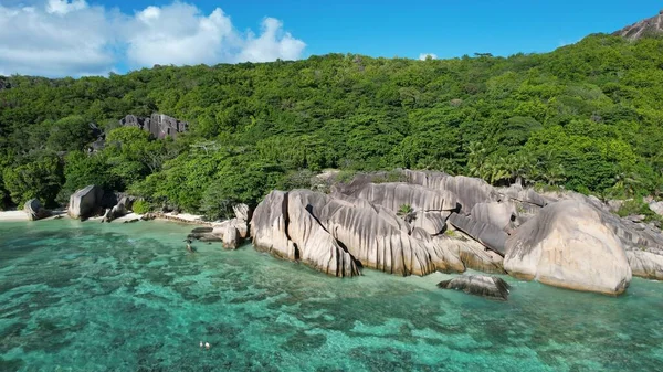 Seychellerna Öar Vilda Klippiga Kusten Och Blå Havsutsikt Ovanifrån — Stockfoto