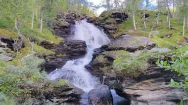 Waterfall video in a rocky gorge in the beautiful Norwegian mountains