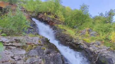 Waterfall video in a rocky gorge in the beautiful Norwegian mountains