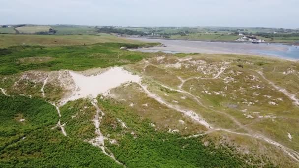 Vista Superior Las Dunas Hierba Marram Costa Del Sur Irlanda — Vídeo de stock