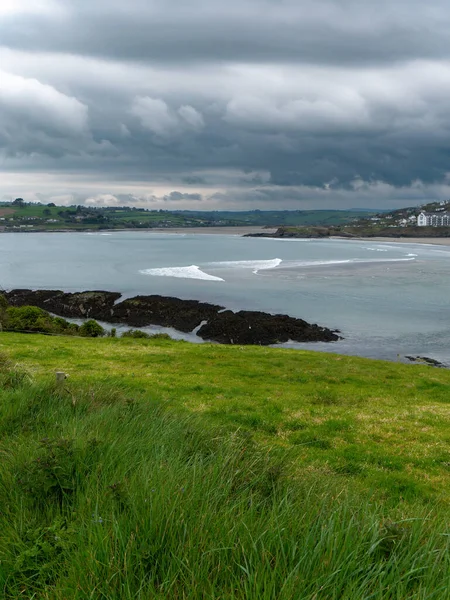 克朗纳基蒂湾的景色 浓密的草地 爱尔兰的海岸线 海滨风景 多云的天气 — 图库照片