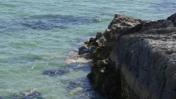 Θαλασσογραφία Καθαρά Κυματιστά Κύματα Που Χτυπούν Στην Πέτρα Του Ωκεανού — Αρχείο Βίντεο