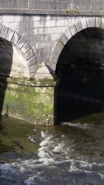 Fluxo Água Sob Ponte Pedra Ponte Sobre Rio Cork Vídeo — Vídeo de Stock
