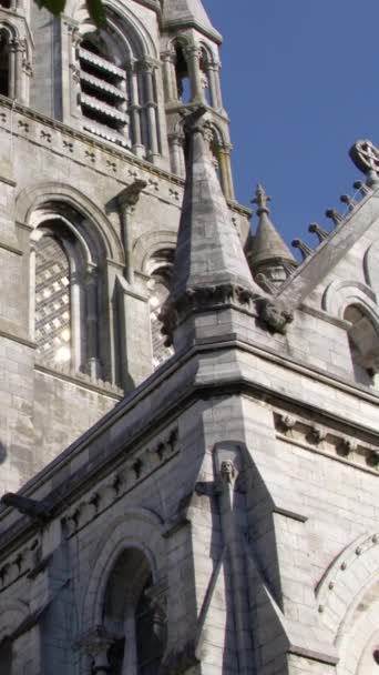 アイルランドのコルク市にある聖フィン バレ大聖堂の尖塔 アイルランドの聖公会教会の建物 宗教的なヨーロッパ建築 垂直ビデオ — ストック動画
