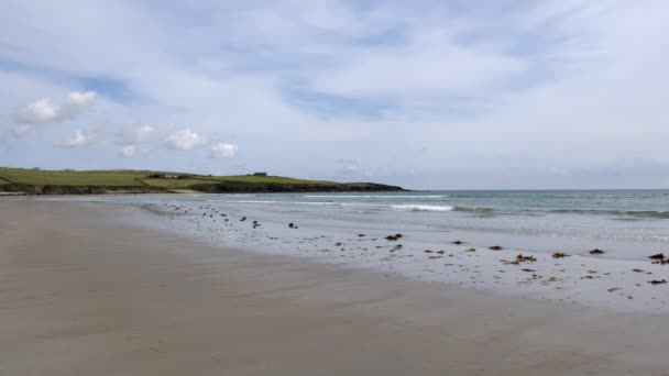 Sandy Irlands Kust Och Grön Kulle Sommaren Himlen Havet Irländskt — Stockvideo