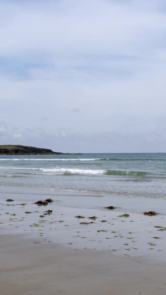 Αμμώδης Ιρλανδική Ακτή Και Πράσινο Λόφο Κάτω Από Τον Καλοκαιρινό — Αρχείο Βίντεο