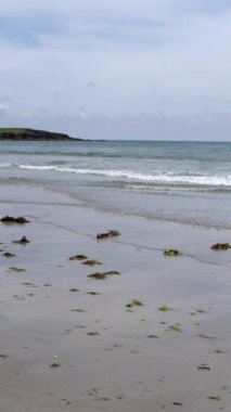 Dikey video. İrlanda 'nın deniz manzarasının huzuru.