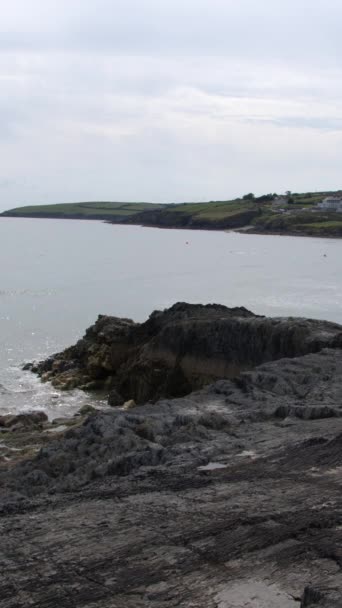 爱尔兰海岸的原始美景 那里陡峭的悬崖和翻滚的海浪为任何户外探险提供了一个令人震惊的背景 垂直录像 — 图库视频影像