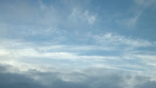 ビデオは 青い空に対して急速に動いている雲の様々なを示しています — ストック動画