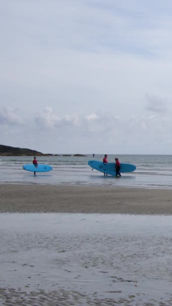 West Cork Irsko Srpna2022 Několik Surfařů Modrými Surfy Rukou Písečné — Stock video