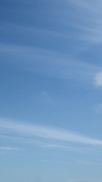 Циррусовые Облака Медленно Дрейфуют Безмятежному Голубому Небу Видеоролике Вертикальное Видео — стоковое видео