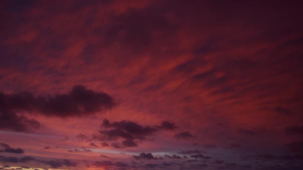 Небо Огненно Красным Этим Утром Быстрыми Движущимися Облаками Украшающими Фон — стоковое видео