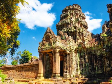 Ortaçağ Khmer tapınağı kompleksi Preah Khan 'ın kalıntıları, antik mimari, Kamboçya' daki antik anıtlar..