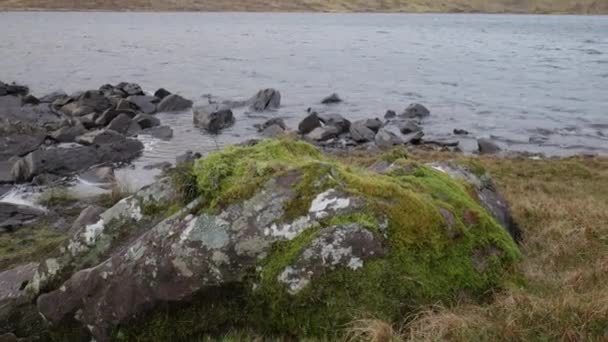 Sehen Sie Die Raue Schönheit Eines Bergsees Irland Dessen Felsiges — Stockvideo