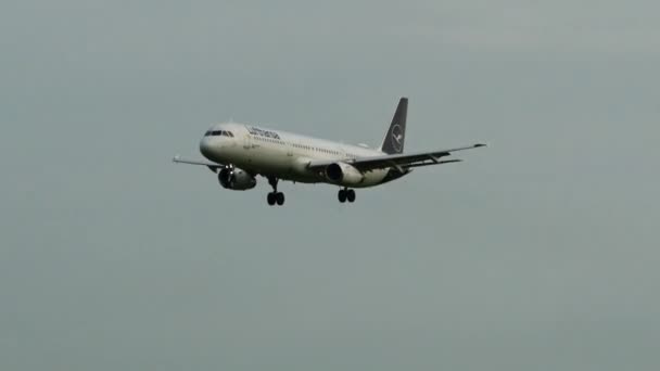 Dublín Irlanda Octubre 2023 Avión Lufthansa Está Aterrizando Una Pista — Vídeos de Stock
