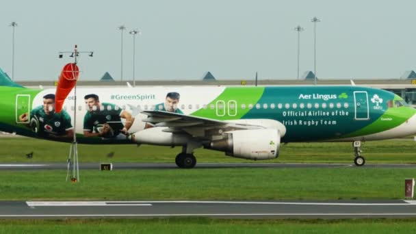 Dublin Rlanda Ekim 2023 Uçakta Greenspirit Rlanda Ragbi Takımı Logoları — Stok video