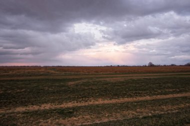 Görüntü bir alanı ve bulutlu gökyüzünü gösteriyor.