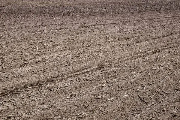 Image Shows Close Soil Visible Tire Tracks Appears Dry Finely Stock Picture