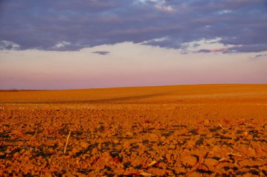 Kayalık zemin bulutlarla dolu bir gökyüzünün altında ufka kadar uzanıyor..