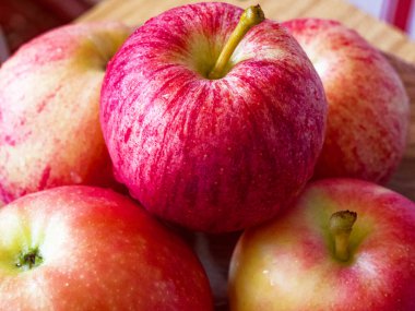 Çıtır Elma Dizisi: Olgun elma seçimi, kırmızı ve yeşil, doğal dokularla. Kullanımlar: Sağlıklı beslenme kılavuzları, yemek blogları.