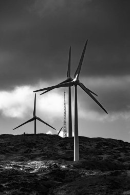 Rüzgar türbinleri yenilenebilir enerjinin sembolüdür. Rüzgarın esintisinde sessizce dönen bıçakları..