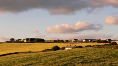 İrlanda 'nın sakin kırsalını tarlaları ve geleneksel evleriyle keşfetmek.