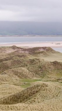 Sabahın erken saatlerinde sakin bir sahil bölgesinin sahil kum tepelerinin ve sakin sularının keşfi..
