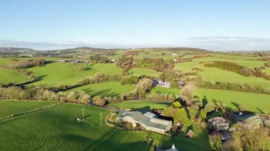 Güneşli bir günde İrlanda 'da yeşil tarlalar ve tarım arazileri büyüleyici bir şekilde görülür..
