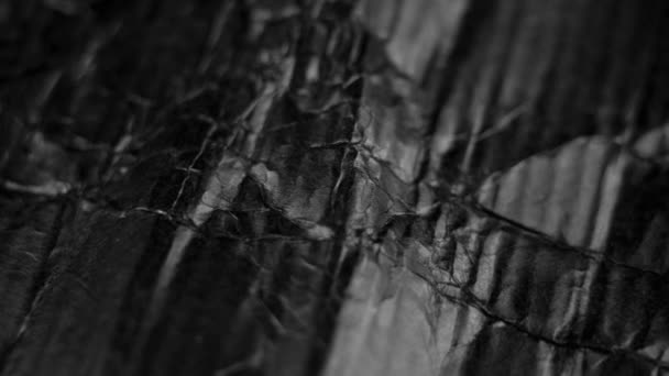 Rough Wrinkles Damaged Corrugated Black Cardboard Paper Grunge Texture Macro — Stock video