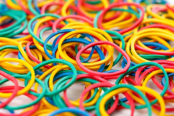 Multicolored elastic rubber bands close up