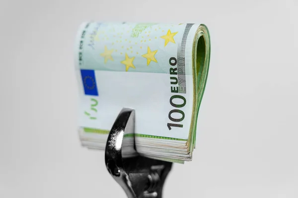 European Cash Euro Money Clamped Wrench Close — Foto de Stock