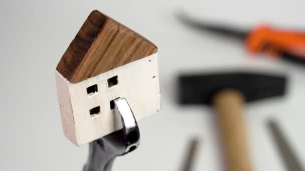 Home Improvement Concept House Model Wrench Tools Blur — Vídeos de Stock