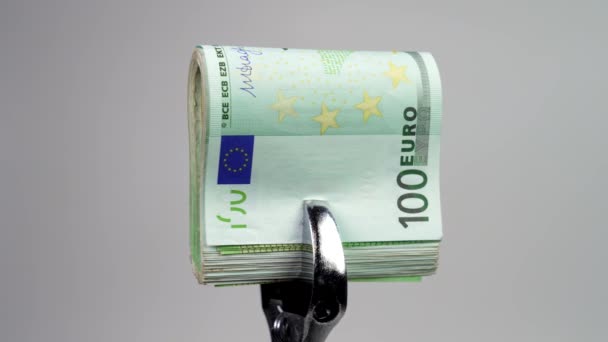 European Cash Euro Money Clamped Wrench Close — стоковое видео