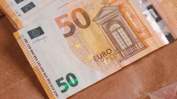 Moneda Europea Billetes Euros Papel Dinero Efectivo Cerca — Vídeos de Stock