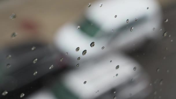 Raindrops Window Glass Car Traffic Street Rainy Weather Rain City — Stock Video