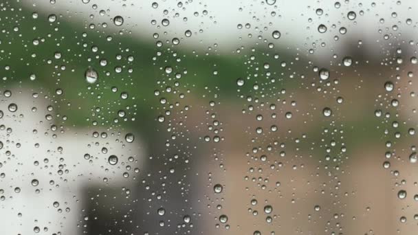 Raindrops Room Window Glass Rainy Weather City Dramatic Cityscape Selective — Stock Video
