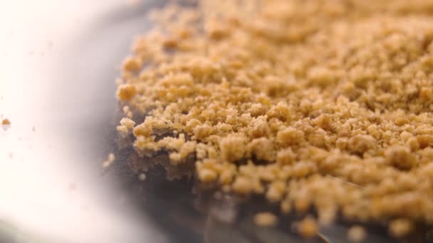 Καφέ Ακατέργαστη Ζάχαρη Σκόνη Γυάλινο Πιάτο Μακρο Περιστροφή — Αρχείο Βίντεο